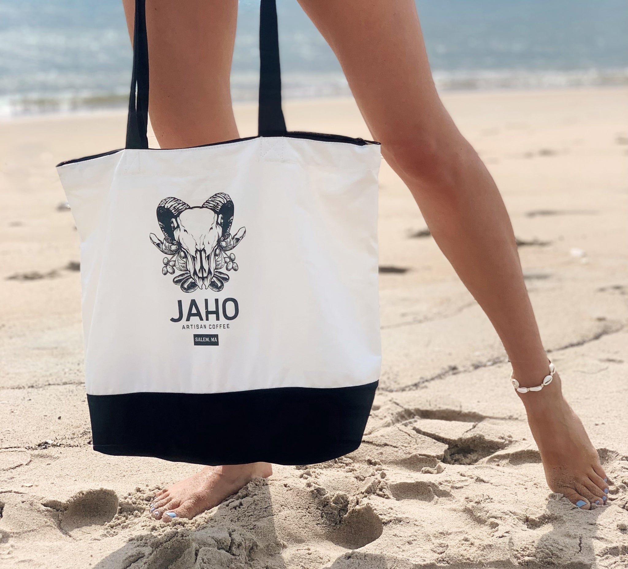 Jaho Tote Bag - Classic Cotton Two-Tone Deluxe with Zip - Jaho Coffee Roaster